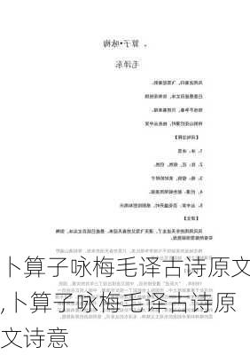 卜算子咏梅毛译古诗原文,卜算子咏梅毛译古诗原文诗意