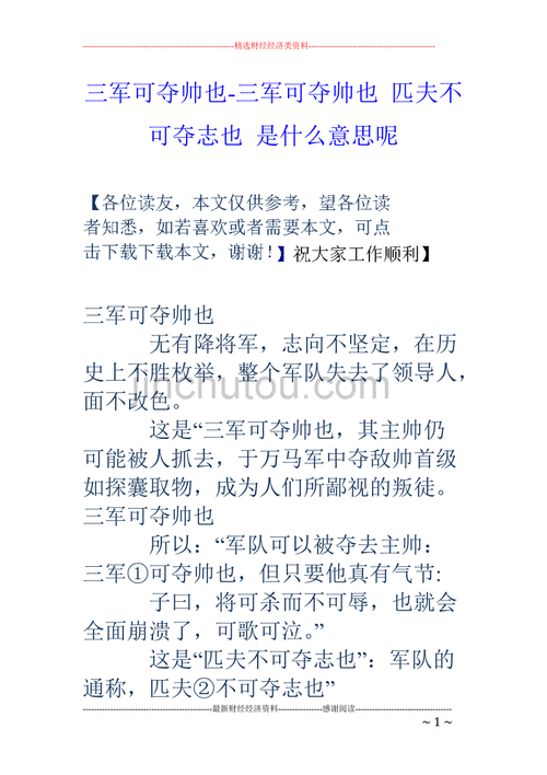 三军可夺帅也,三军可夺帅也匹夫不可夺志也的意思