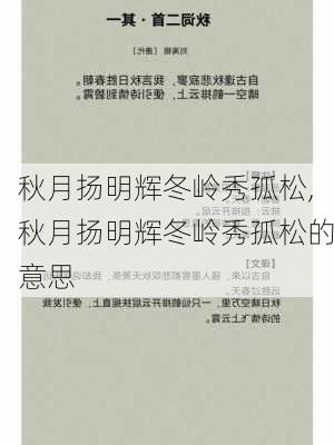 秋月扬明辉冬岭秀孤松,秋月扬明辉冬岭秀孤松的意思